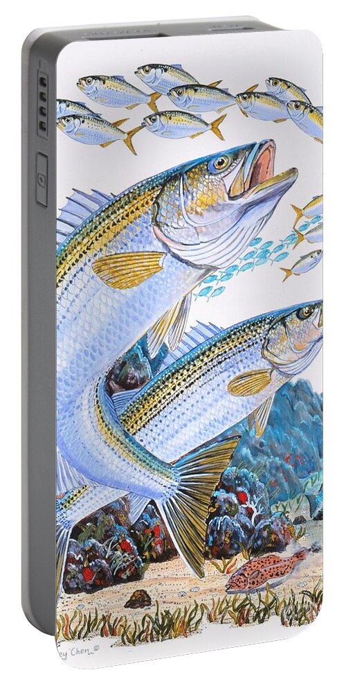 Striped Bass Portable Battery Charger featuring the painting Striped Bass rocks by Carey Chen