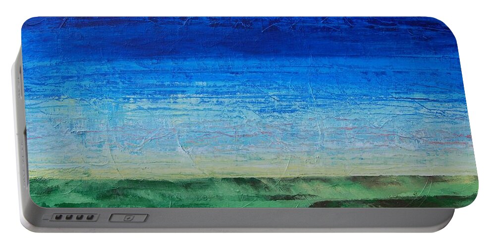 Blue Portable Battery Charger featuring the painting Study of Earth and Sky by Linda Bailey