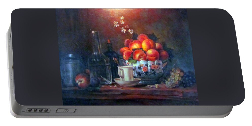 Peaches Portable Battery Charger featuring the painting Study of Peaches by Donna Tucker