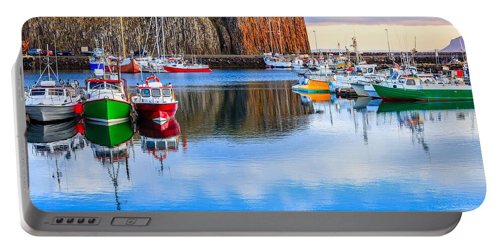 Europe Portable Battery Charger featuring the photograph Stykkisholmur Harbor by Alexey Stiop
