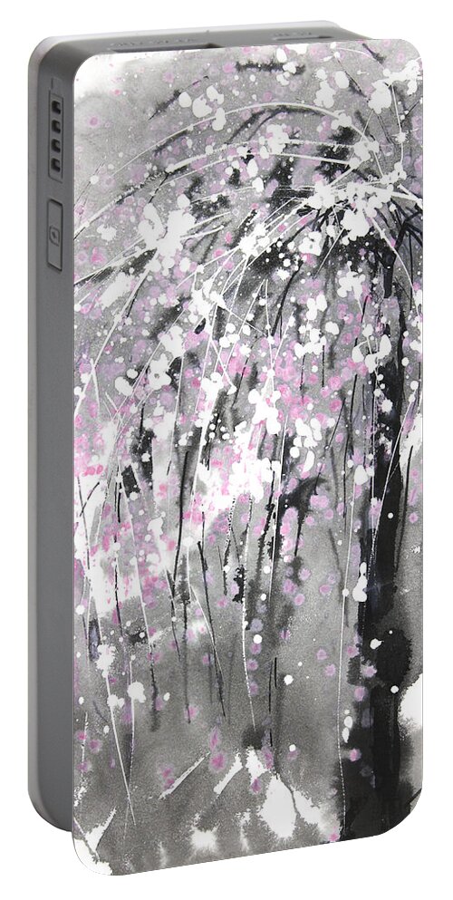 Woods Portable Battery Charger featuring the painting Sumie No.19 weeping cherry blossoms by Sumiyo Toribe