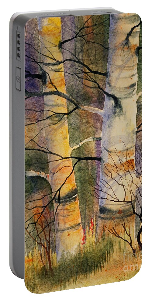 Summer Birch Ii Portable Battery Charger featuring the painting Summer Birch II by Teresa Ascone