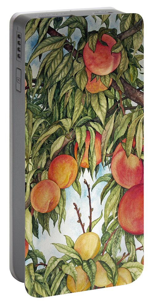 Peaches Portable Battery Charger featuring the painting Summer Peaches by Helen Klebesadel