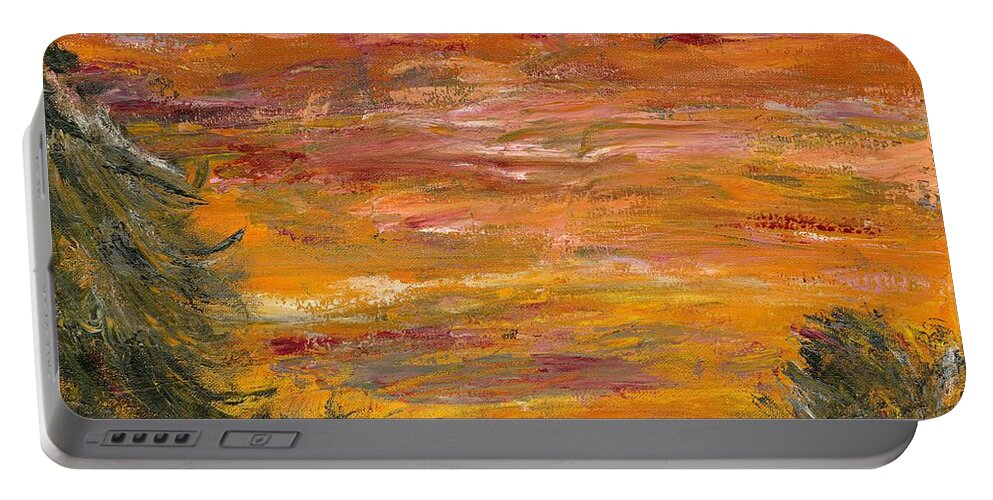 Sunset Portable Battery Charger featuring the painting Summer Sky by Alice Faber