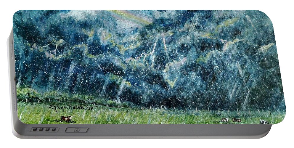 Storm Portable Battery Charger featuring the painting Summer Storm by Shana Rowe Jackson
