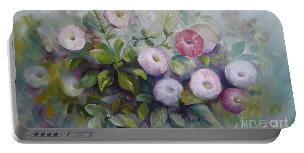 Petunias Portable Battery Charger featuring the painting Summer symphony by Elena Oleniuc