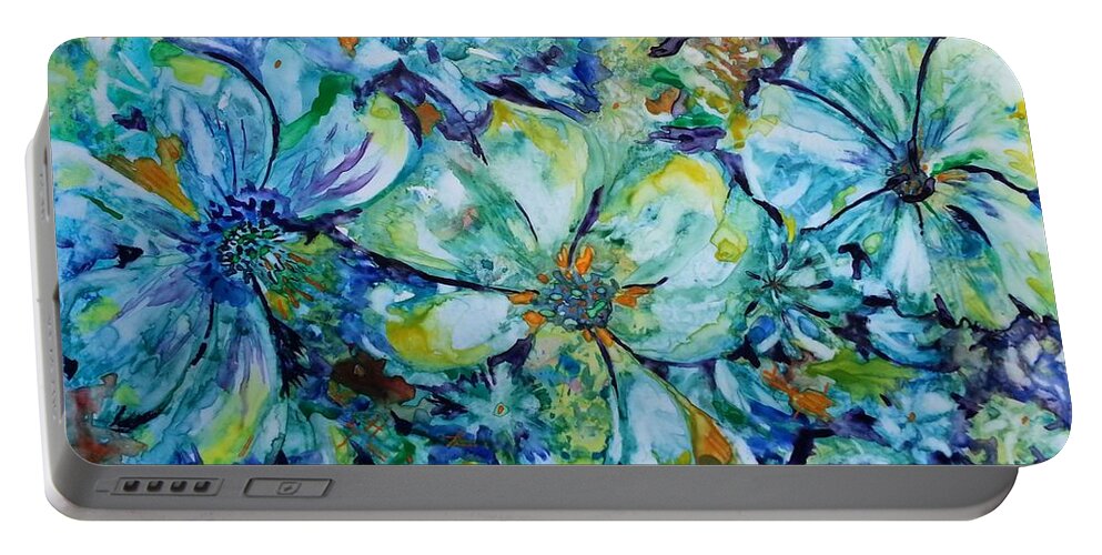 Ksg Portable Battery Charger featuring the painting Summertime Blues by Kim Shuckhart Gunns