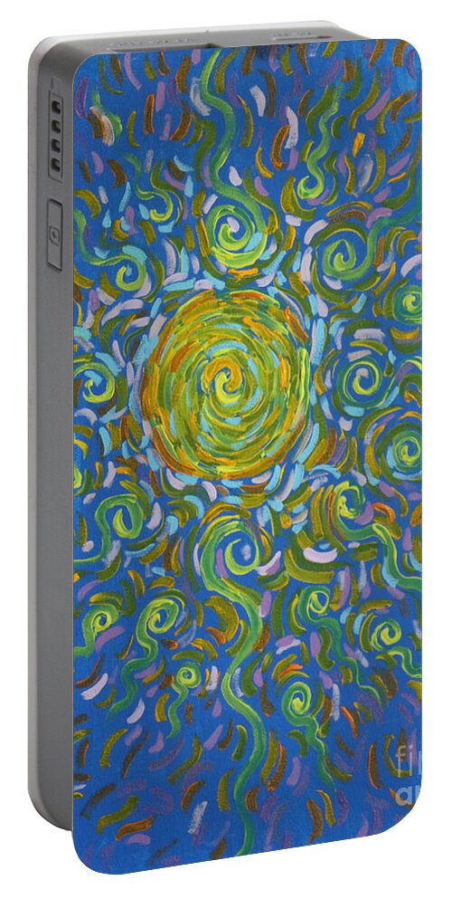 Abstract Portable Battery Charger featuring the painting Sun Burst Of Squiggles by Stefan Duncan