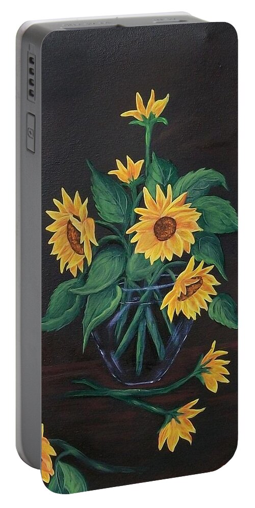 Yellow Portable Battery Charger featuring the painting Sun Flowers by Sharon Duguay