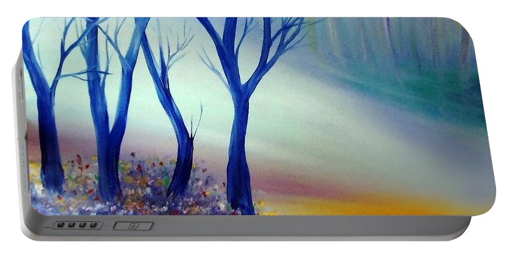 Original Art Portable Battery Charger featuring the painting Sun ray in blue by Lilia S