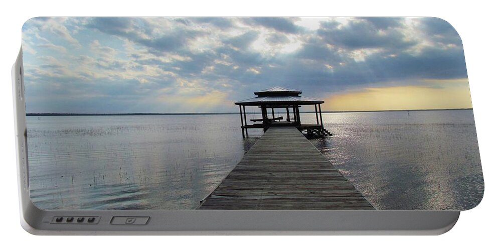 Sun Portable Battery Charger featuring the photograph Sun Rays On The Lake by Cynthia Guinn