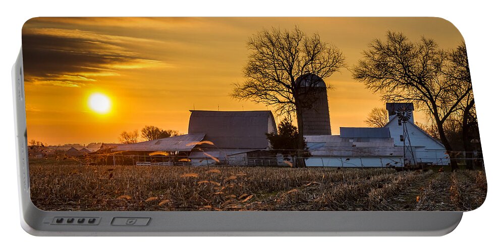 Barn Portable Battery Charger featuring the photograph Sun Rise Over the Farm by Ron Pate