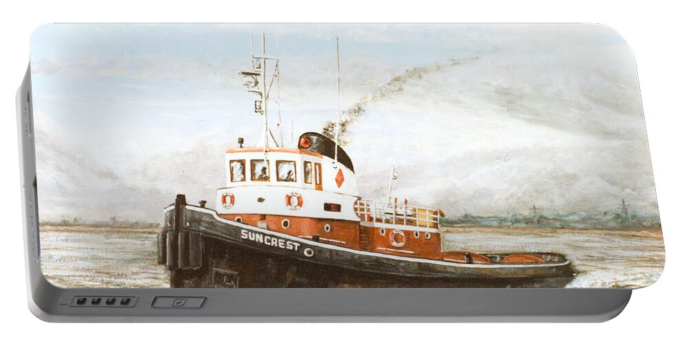Sun Tug Portable Battery Charger featuring the painting Suncrest a tug on the River Thames London by Mackenzie Moulton