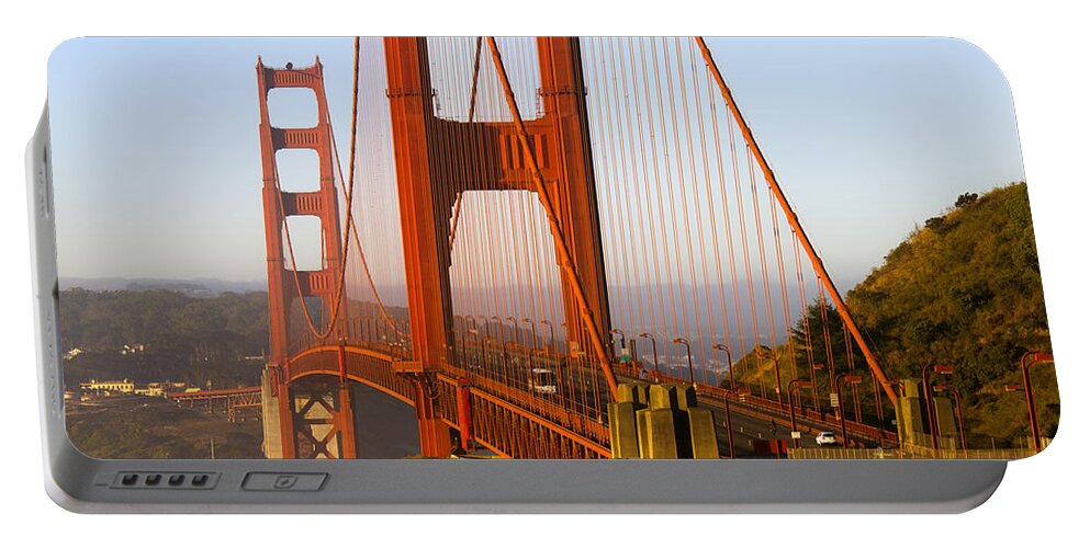 Golden Gate Bridge Portable Battery Charger featuring the photograph Sunday Morning Traffic by Bryant Coffey