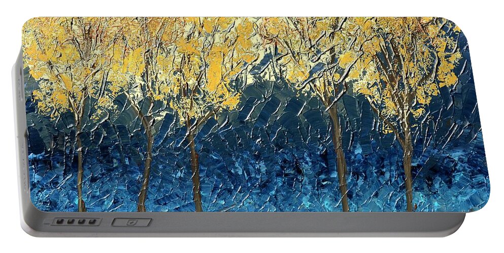 Sundrenched Portable Battery Charger featuring the painting Sundrenched Trees by Linda Bailey