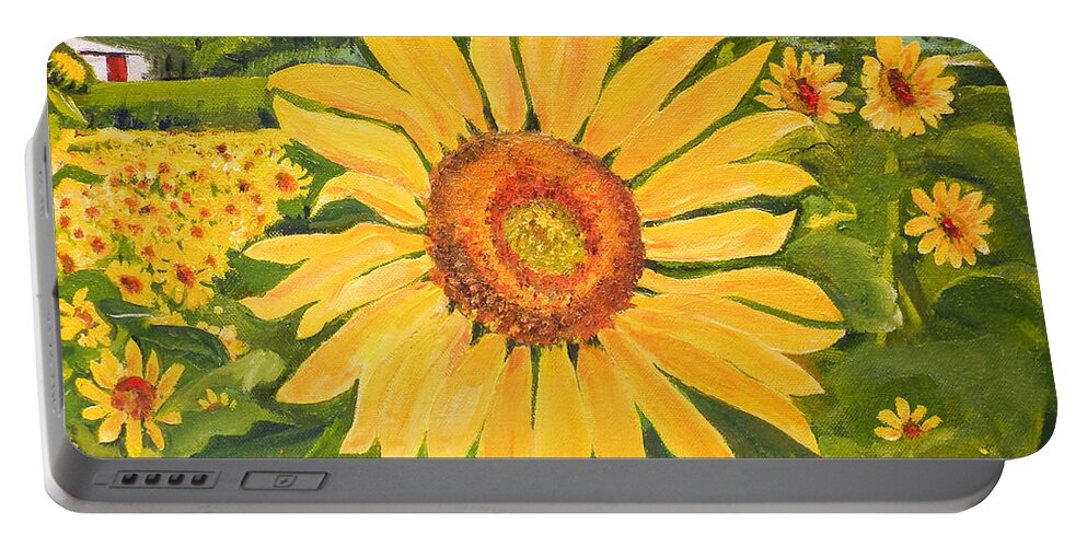 Sunflower Portable Battery Charger featuring the painting Sunflower - Burst of color by Jan Dappen