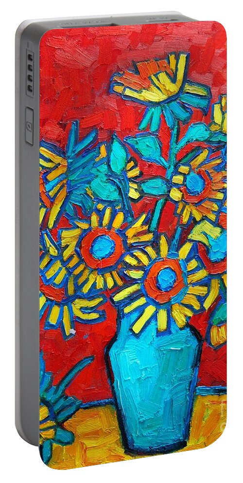Sunflowers Portable Battery Charger featuring the painting Sunflowers Bouquet by Ana Maria Edulescu