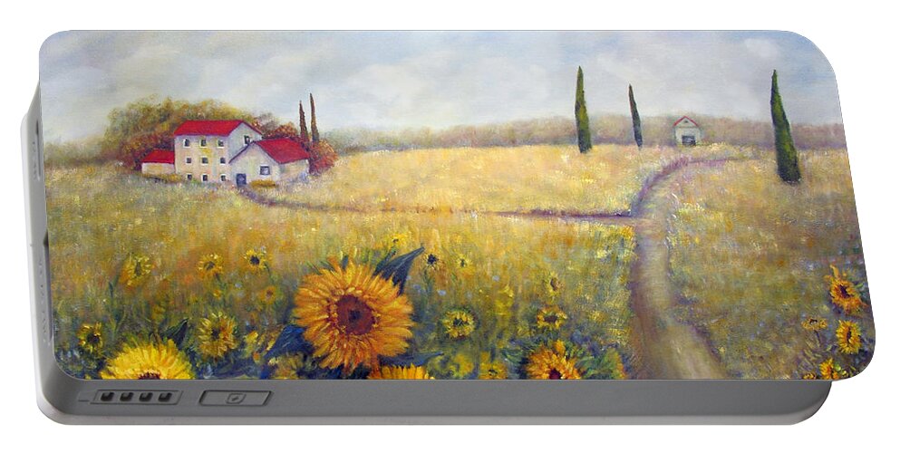 Loretta Luglio Portable Battery Charger featuring the painting Sunflowers by Loretta Luglio