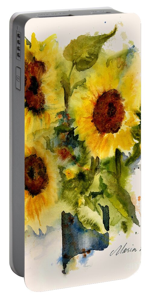 Sunflowers In A Vase Portable Battery Charger featuring the painting Autumn's Sunshine by Maria Hunt