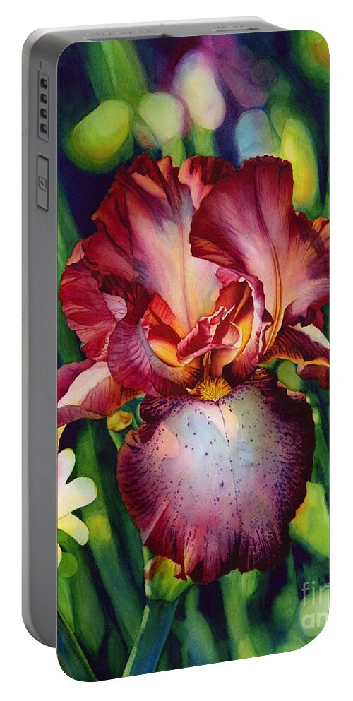 Iris Portable Battery Charger featuring the painting Sunlit Iris by Hailey E Herrera