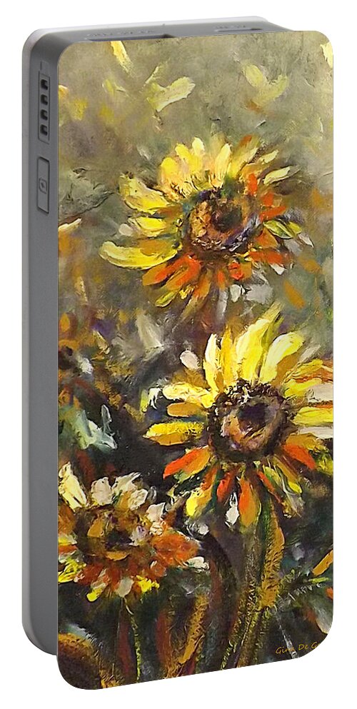 Sunflowers Portable Battery Charger featuring the painting Sunny 2 by Gina De Gorna