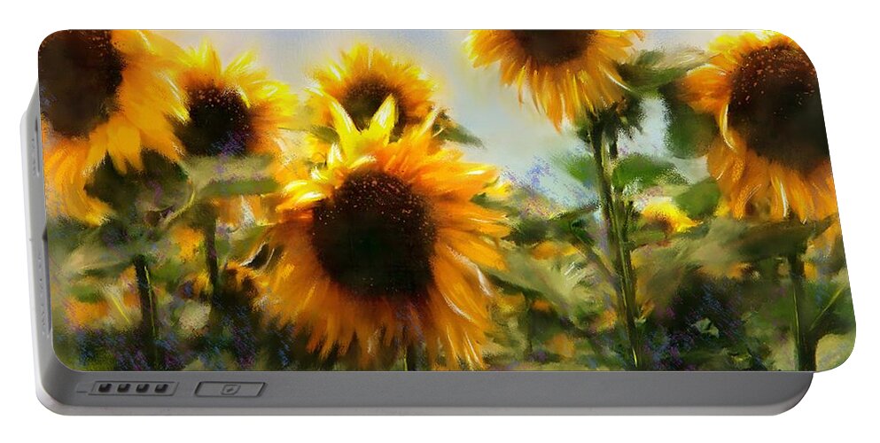 Sunflowers Portable Battery Charger featuring the painting Sunny-Side Up by Colleen Taylor