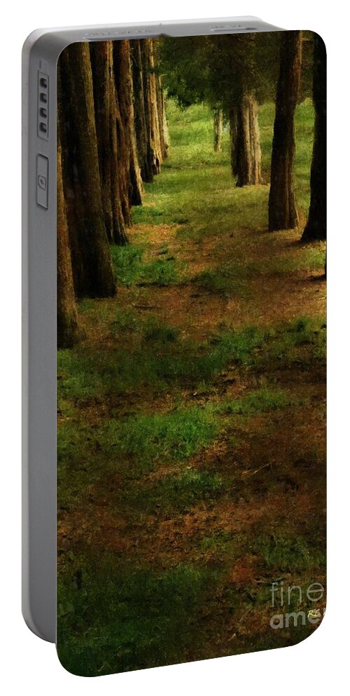 Trees Portable Battery Charger featuring the painting Sunrise Allee by RC DeWinter