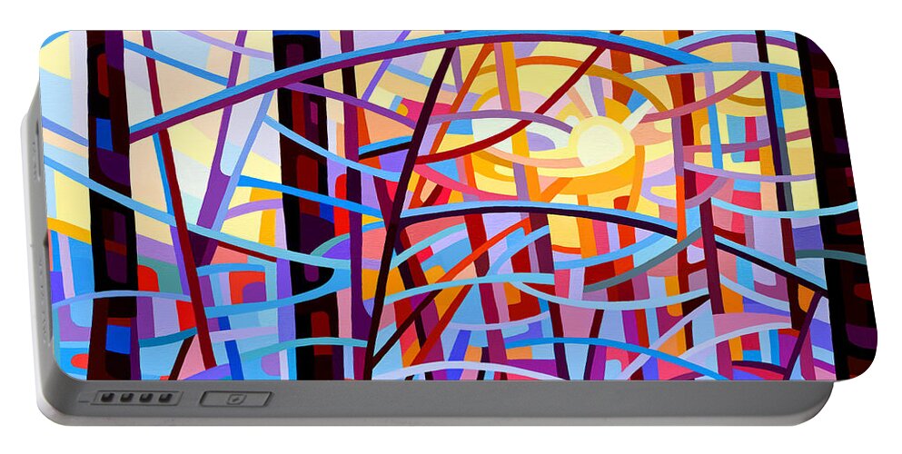 Abstract Portable Battery Charger featuring the painting Sunrise by Mandy Budan