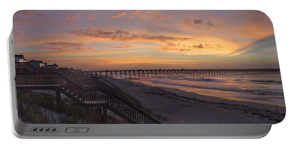 Fishing Pier Portable Battery Charger featuring the photograph Sunrise on Topsail Island Panoramic by Mike McGlothlen