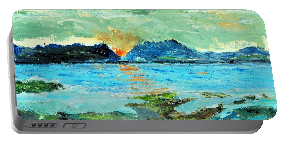 Water Portable Battery Charger featuring the painting Sunset at Bic by Michael Daniels