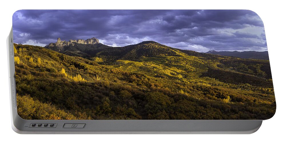 Courthouse Mountain Portable Battery Charger featuring the photograph Sunset at Courthouse Mountain by Kristal Kraft