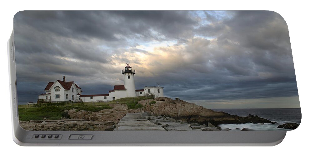 Lighthouse Portable Battery Charger featuring the photograph Sunset at Eastern Point Lighthouse by Jatin Thakkar
