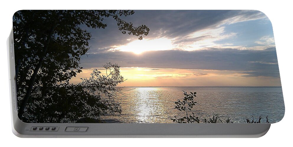 Water Portable Battery Charger featuring the photograph Sunset at Lake Winnipeg by Mary Mikawoz