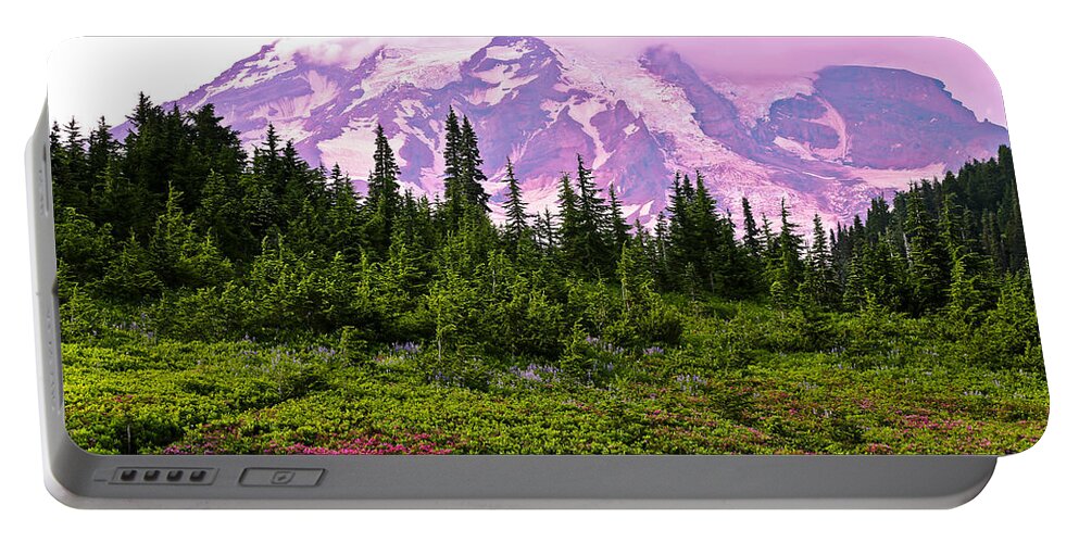 Mt. Rainier Portable Battery Charger featuring the photograph Sunset at Mt. Rainier by Athena Mckinzie