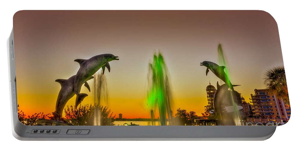 Dolphins Portable Battery Charger featuring the photograph Sunset Dolphins by Marvin Spates