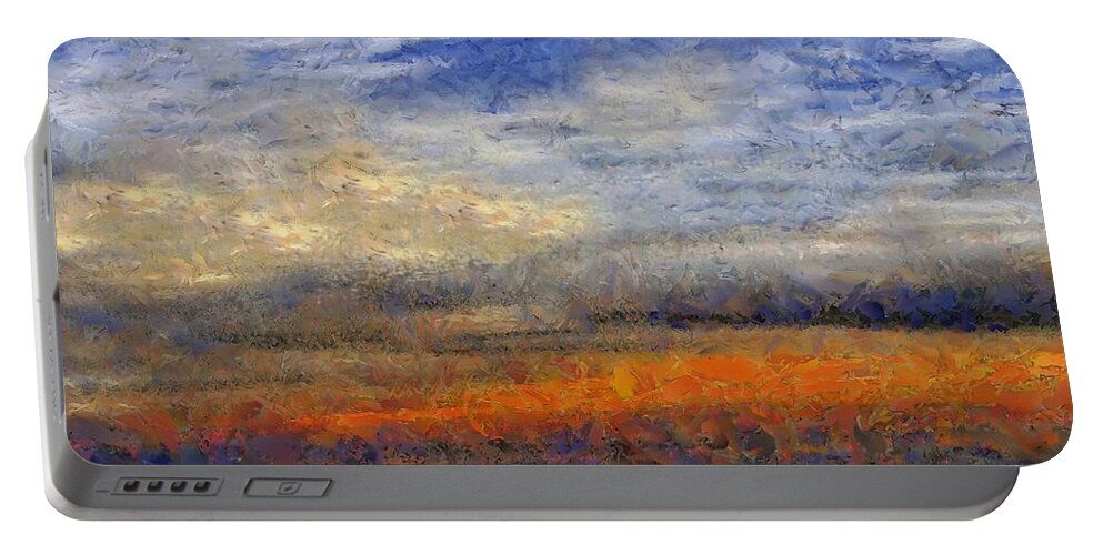 Landscape Portable Battery Charger featuring the painting Sunset Field by RC DeWinter