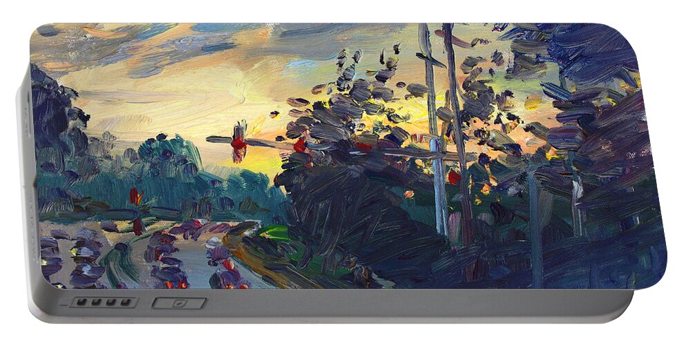 Sunset Portable Battery Charger featuring the painting Sunset in Military Highway Norfolk VA by Ylli Haruni