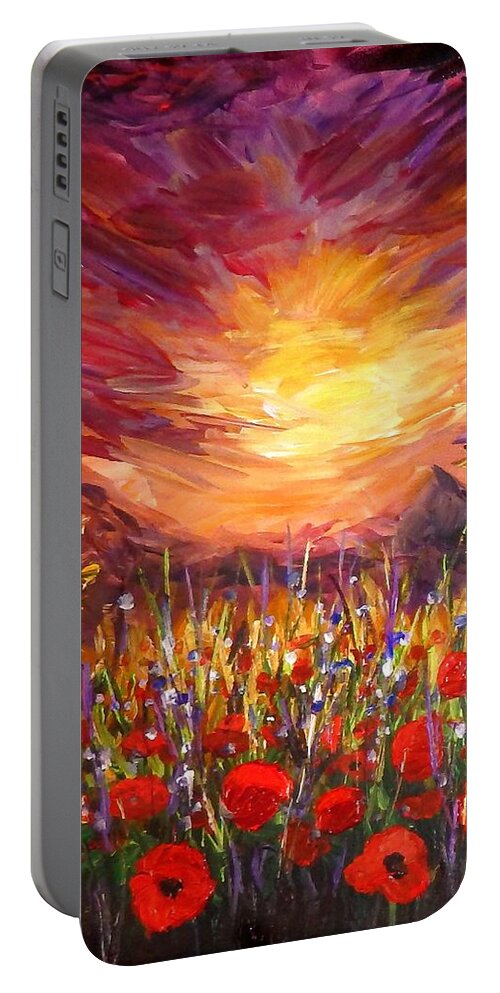 Original Art Portable Battery Charger featuring the painting Sunset in Poppy Valley by Lilia D