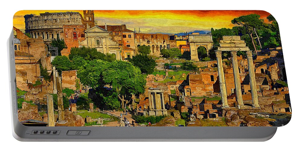 Sunset Portable Battery Charger featuring the painting Sunset in Rome by Stefano Senise