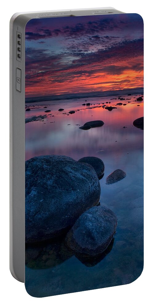 2007 Portable Battery Charger featuring the photograph Sunset on Grand Traverse Bay in Michigan.Taken from Leelanau Sta by Robert Charity