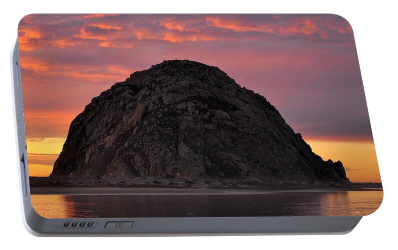 Llandscape Portable Battery Charger featuring the photograph Sunset on Morro Rock by AJ Schibig