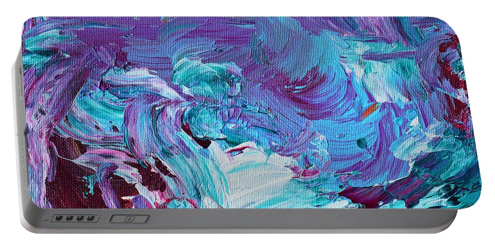 Water Portable Battery Charger featuring the painting Sunset On Raging Water by Donna Blackhall