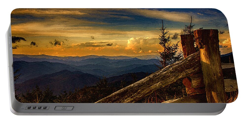 Sunset Portable Battery Charger featuring the painting Sunset on Top of Mount Mitchell by John Haldane