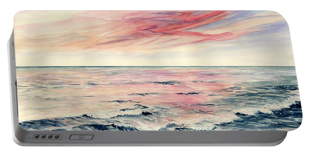 Sunset Over Indian Ocean Portable Battery Charger featuring the painting Sunset Over Indian Ocean by Melly Terpening