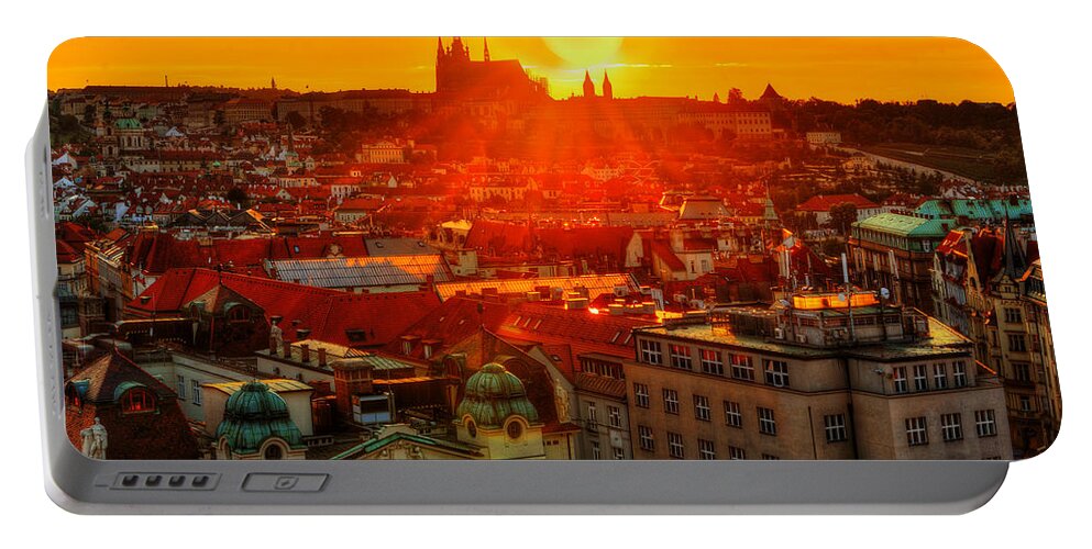Prague Portable Battery Charger featuring the photograph Sunset over Prague by Midori Chan