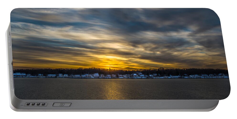 2012 Portable Battery Charger featuring the photograph Sunset Over Snow Covered Village by Randy Scherkenbach