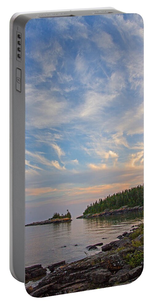 Minnesota Portable Battery Charger featuring the photograph Sunset over the Cove by Angie Schutt