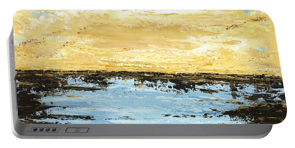 Ocean Portable Battery Charger featuring the painting Sunset Plunge by Tamara Nelson