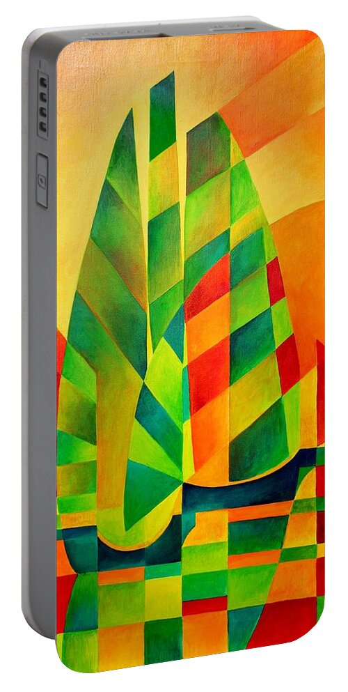 Sailboat Portable Battery Charger featuring the painting Sunset Sails and Shadows by Taiche Acrylic Art