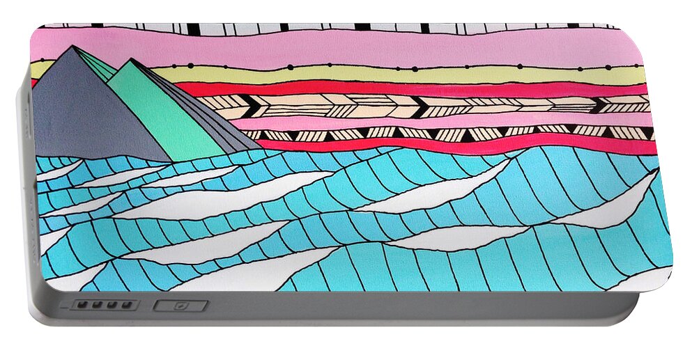 Waves Portable Battery Charger featuring the digital art Sunset Surf by MGL Meiklejohn Graphics Licensing